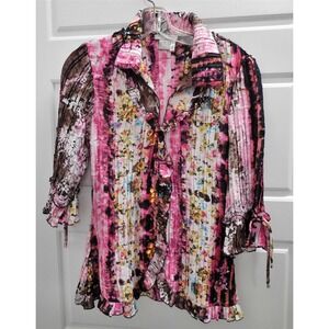 Alberto Makali sz Medium Pink Multi‎ Ruffle Jeweled Blouse Top